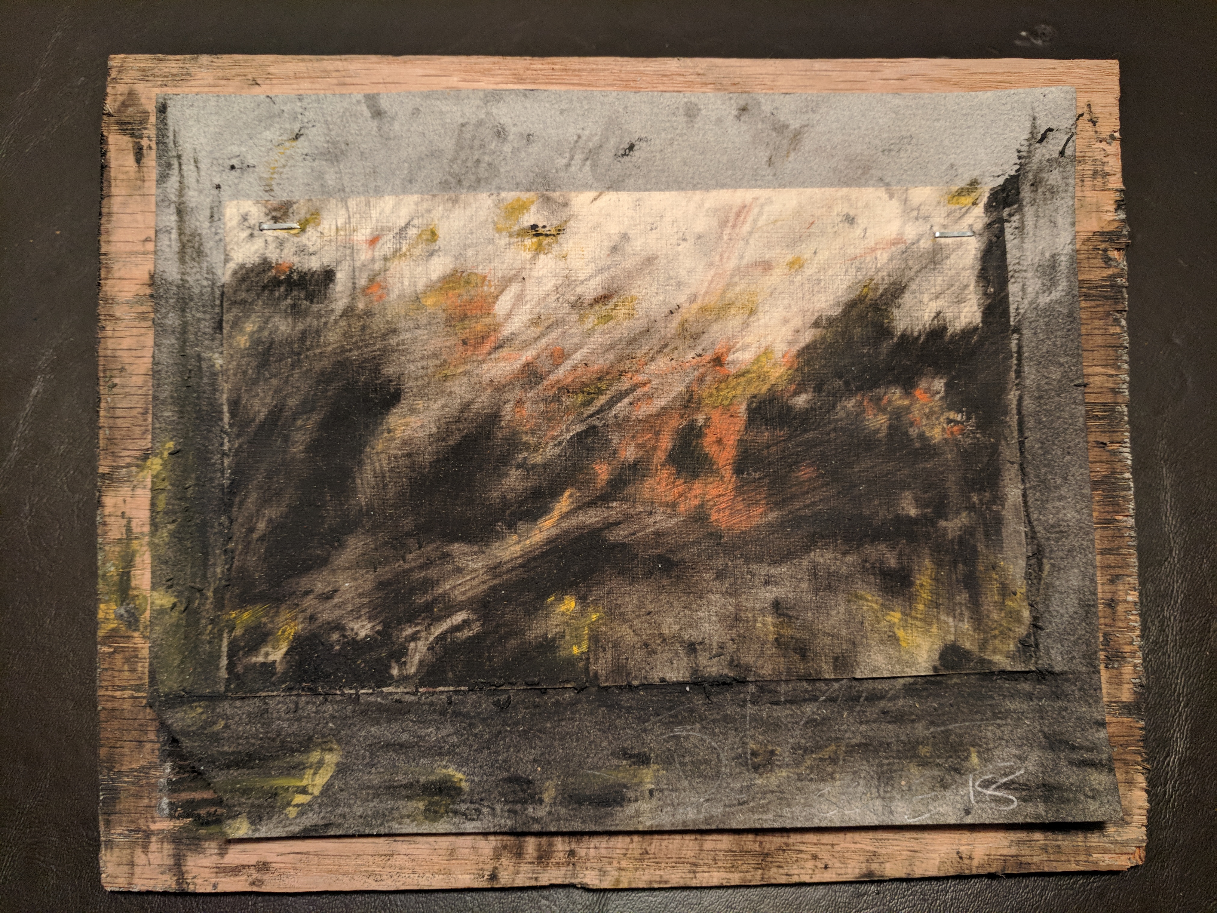 Oil and pastel on paper taped to panel