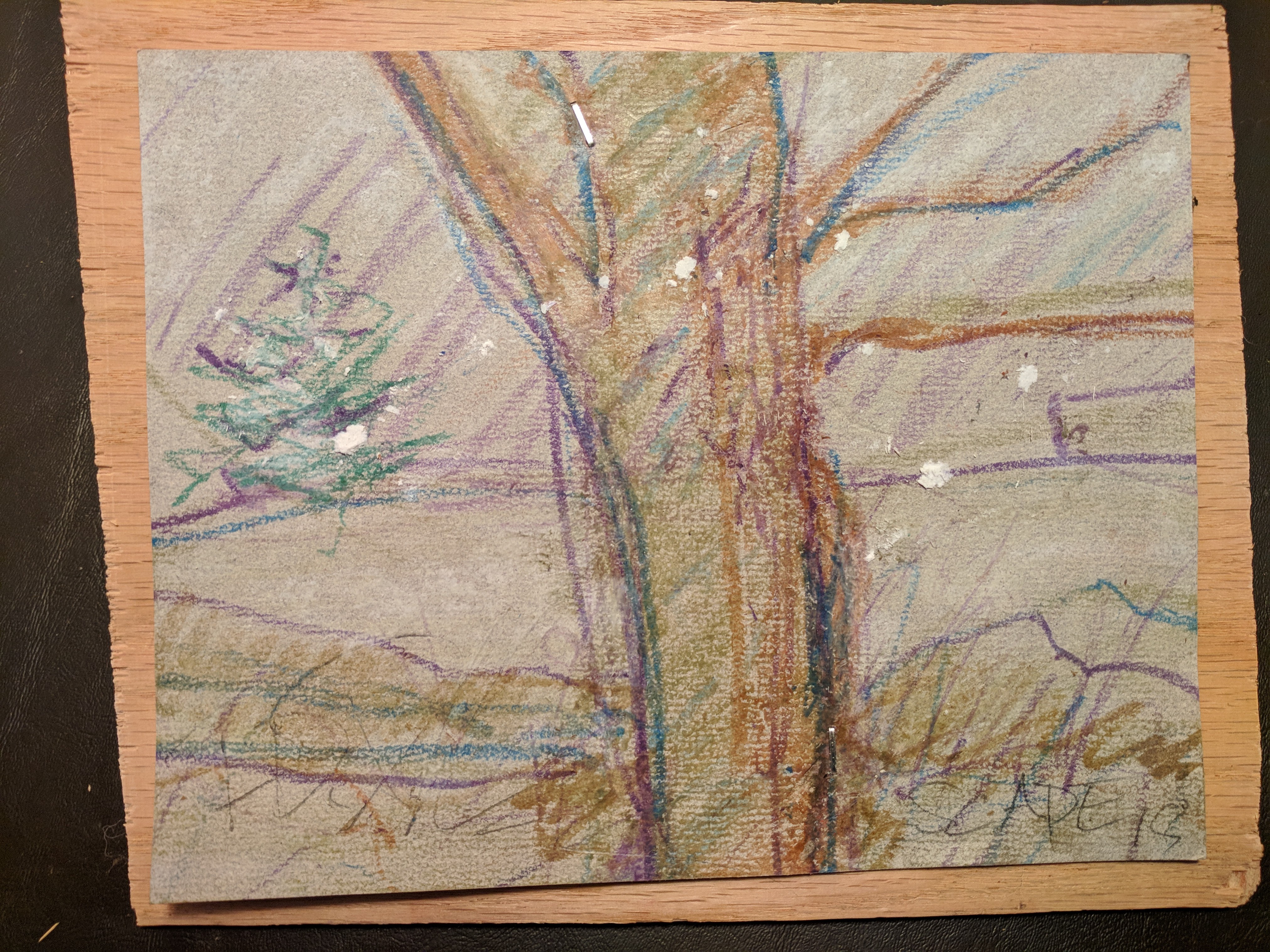 Crayon on paper on panel